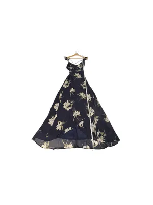 Lulus All Mine Wrap Maxi Dress XXS Navy Blue Floral High Slit Wedding Guest NWT thumbnail 13
