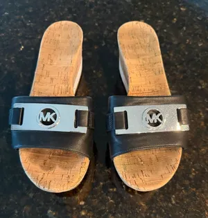 Michael Kors Warren Platform Cork Slide Sandals Black Size 8 thumbnail 1