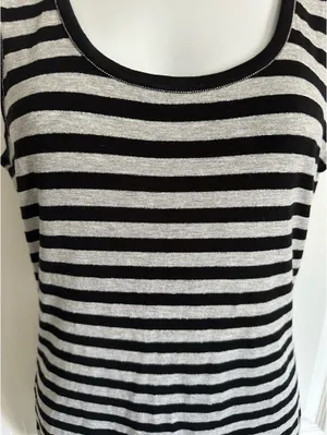 Ann Taylor Striped Black & Gray Glitter Trim Tank Top M thumbnail 4
