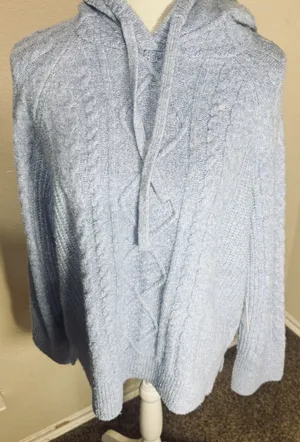 NWT Abercrombie &‎ Fitch Womens M Light Blue Super Soft Hooded Sweater Lounge thumbnail 1