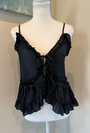 House of Harlow 1960 Black Ruffled Tie-Front Coquette Camisole S thumbnail 1