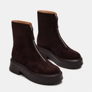 Steve Madden Women's Jones Ankle Boots Brown Suede, Lug Zip Moto Size 6.5 thumbnail 1