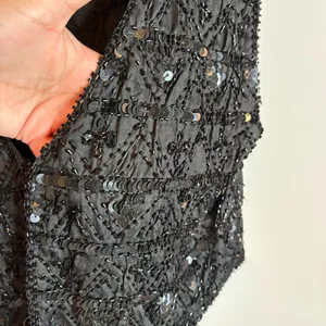 Vintage silk beaded black vest thumbnail 2