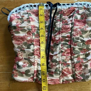 Forever 21 NWOT Floral Lace Strapless Zip Back Black Bow Mesh Corset Top Size M thumbnail 6