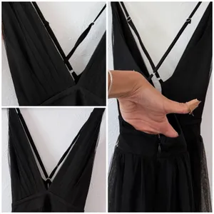 Black Tulle Maxi Dress Plunge Halter Open Back Slit Prom Evening Luxxel S NWT thumbnail 5