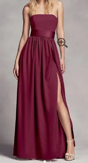WHITE By Vera Wang • Long Strapless Bridesmaid Dress • Belt • Burgundy/Wine • 2 thumbnail 1