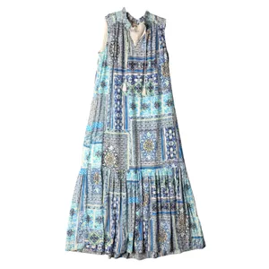 Chicos Blue Patchwork Tile Print Sleeveless‎ Maxi Dress Tiered Boho Sz 1 US 8/10 thumbnail 2