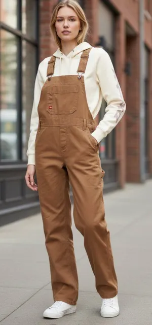 NWT DICKIES Women's Relaxed Fit Bib Overalls Duck Brown Pockets Medium thumbnail 1