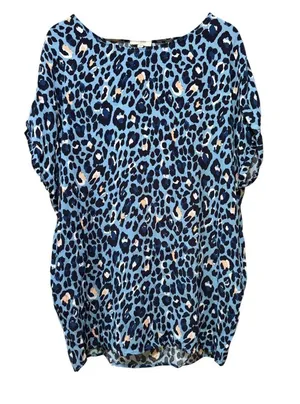Umgee Blue Leopard Print Women’s Tunic Top - Lightweight Relaxed Fit Pockets thumbnail 1
