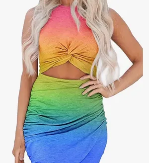 Amazon NWT-open back rainbow dress thumbnail 1