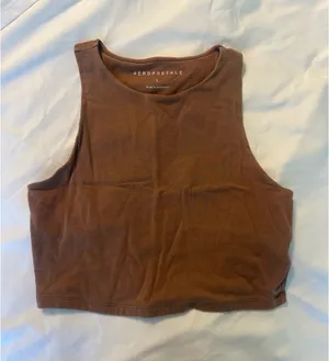 Aeropostale Brown High Neck Cropped Tank Top thumbnail 1