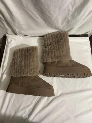 Women's Faux Fur Platform Winter Boots Brown Mid Calf Cozy Lined Size 38 thumbnail 4