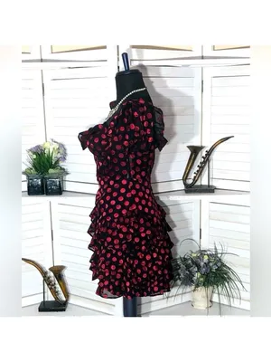 Lovers and Friends Mini Dress ruffle Red Polka Dot Parisian cocktail whimsical M thumbnail 5