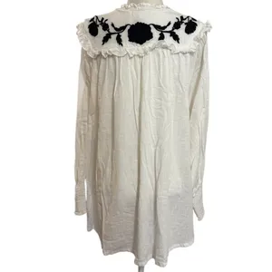 Free People Rose & Vines Embroidered Top White Black Floral Oversized Tunic M thumbnail 4