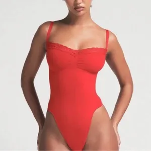 SKIMS Lace Thong Bodysuit In Cayenne Red Brand New Size XXS Sculpting Top Sexy thumbnail 1