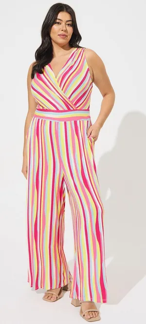 NEW Torrid Colorful Stripes Sleeveless Super Soft Surplice Jumpsuit 1X thumbnail 1