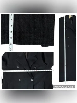 MANGO Double Breasted Pinstripe Long Wool Blend Coat Navy Dark Grey Women’s XXL thumbnail 8