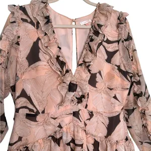 Luxxel Blush Floral Ruffle Mini Dress Romantic Cottagecore Wedding Guest Large thumbnail 6