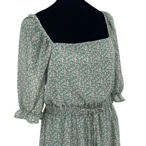 Francesca’s Mi Ami Floral Ruffle Chiffon Cottagecore Prairie Mini Dress Green Me thumbnail 3
