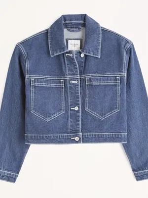 Abercrombie Cropped Blue Denim Jacket thumbnail 1