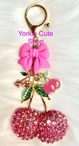 Juicy Couture New Handmade Pink Bow and Cherry Charms for Purse/ Bag/ Keychain thumbnail 1