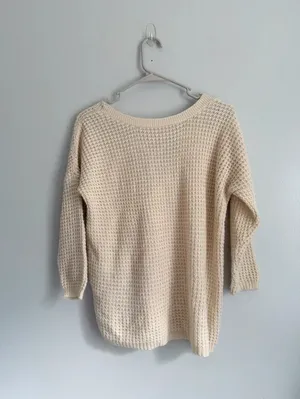 Urban Day Cream Waffle Knit Lace Up Back Sweater S/M thumbnail 2