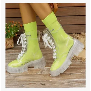 NEW Crystal Clear Boots Platform Lace Up Transparent 7 thumbnail 8