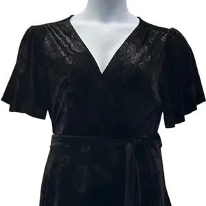 Velvet Burnout Wrap Dress‎ Black Large thumbnail 4