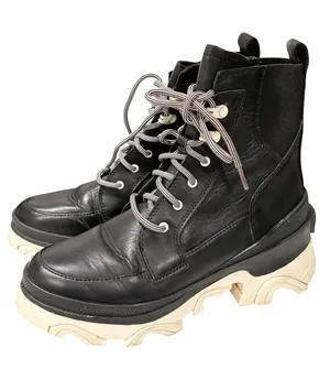 Sorel Women's Brex Lace Boot Black Leather Combat Size 7 thumbnail 1