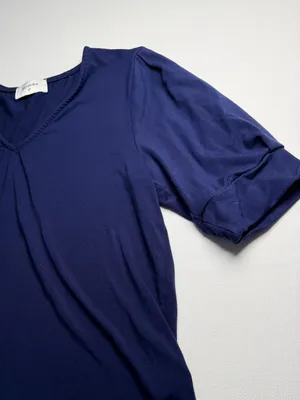 Sojourn Womens Small Petite Navy Blue V Neck Puff Sleeve Knit Top Made USA thumbnail 7
