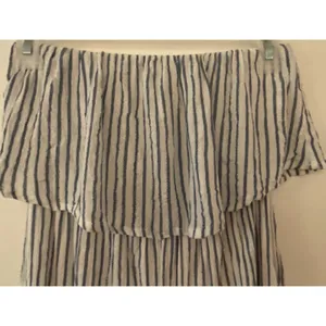 Japna Blue White Striped Tube Top Strapless Capri Pantsuit Women's Sz XS thumbnail 3