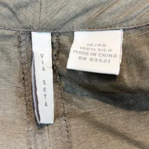 Via Seta Pants Gray 100% Raw Silk Straight Leg Trousers Size 10 thumbnail 3