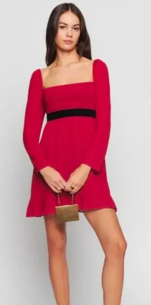 Reformation Silves Mini Dress In Poinsetta Square Neckline Mini Dress w/ Tags thumbnail 1