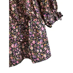 Old Navy Floral Blouse Top Women's Medium‎ Smocked Neck Puff Sleeve Pink thumbnail 2