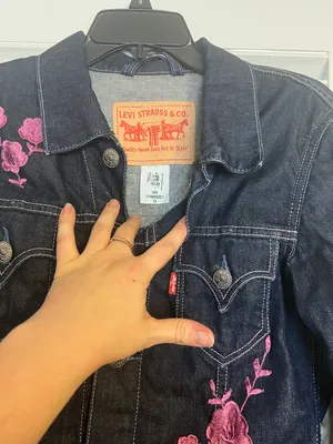 CH 8 Dark Denim Pink Embroidery Jean Jacket thumbnail 4