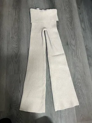 Aerie Cream Ribbed Flare Pants XS thumbnail 2