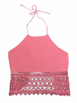 American Eagle XS Dusty Rose Crochet Lace Halter Crop Top Boho thumbnail 2