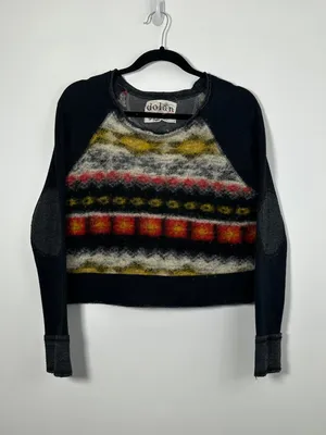 Dolan Free People Sz Small Heavy Knit Pieced Pullover Sweater Colorful Geometric thumbnail 3