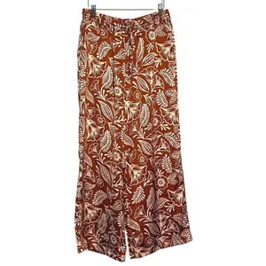 Latino Heritage Month Women's Brown White Floral‎ Print Wide Leg Pants Medium thumbnail 2