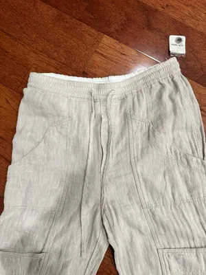 Free People Feelin' Good Beige High-Rise Linen Blend Straight Pants Size S NWT thumbnail 3