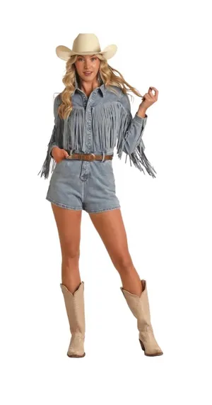 Denim Fringe Romper Rock&Roll Denim size med thumbnail 1