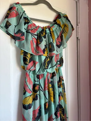 Express Tropical Ruffle Off the Shoulder High Low Maxi Dress Mint Green Small thumbnail 3