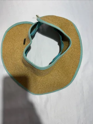 Natural Straw Visor with Aqua Trim Tan thumbnail 3