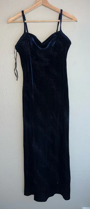 90s Y2K Navy Blue Velvet Formal Dress thumbnail 1