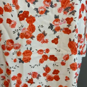 Floral Top XL Cream Orange Short Sleeve Flutter Soft Silk Coquette Feminine Boho thumbnail 6