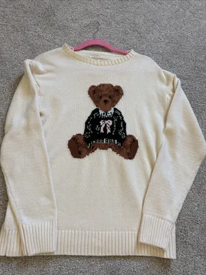 Aeropostale Cream Knit Sweater with Teddy Bear thumbnail 2
