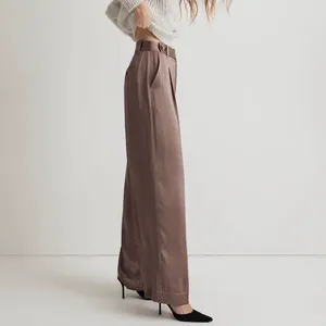 NWT Madewell The Harlow Wide Leg Pant in Satin Iced Mocha Brown Pink Size 00 thumbnail 3
