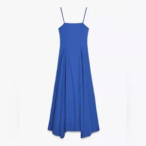 Nwt Zara Blue Asymmetric Poplin Midi Dress Size Xs thumbnail 4