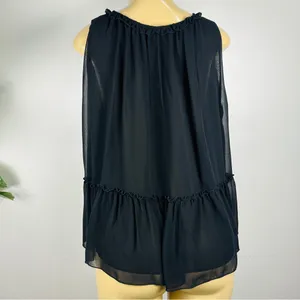 Zara Black Chiffon Top Sz M Sleeveless Ruffle Loose thumbnail 4