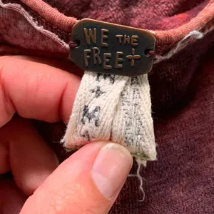 We The Free To M Burgundy Hi Low Distressed Terry Cloth Acid Wash Boho Oversized thumbnail 2